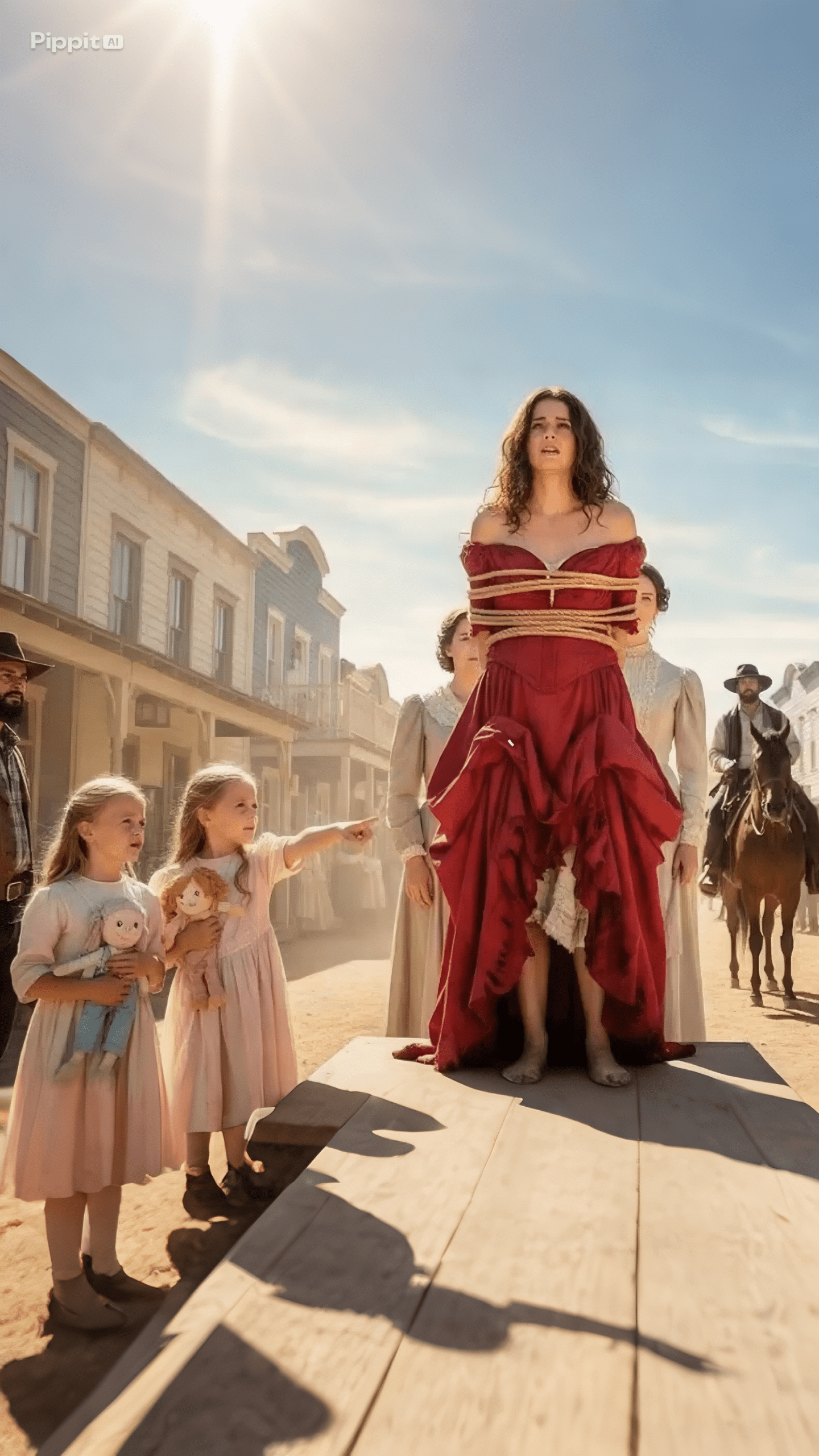 Brier Ridge, Wyoming Territory. Late spring 1,878. The sun hung high in the sky, its relentless heat bearing down on the dusty town square, casting an oppressive weight over the crowd.