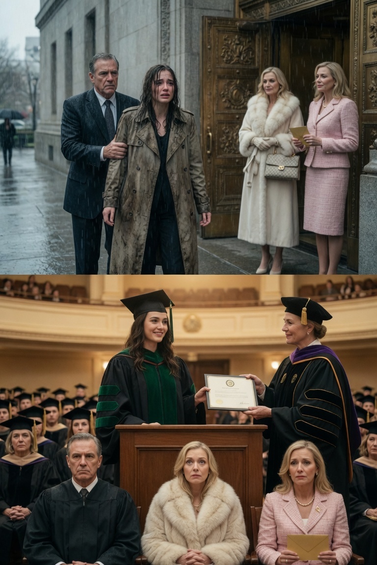 When My Billionaire Father Threw Me Out in the Rain So My Stepsister Could Steal My Speech, the Dean Asked Why the Keynote Speaker Was Locked Outside